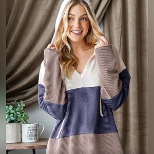 HEIMISH USA Colorblock Hoodie in Cream, Blue, and Tan